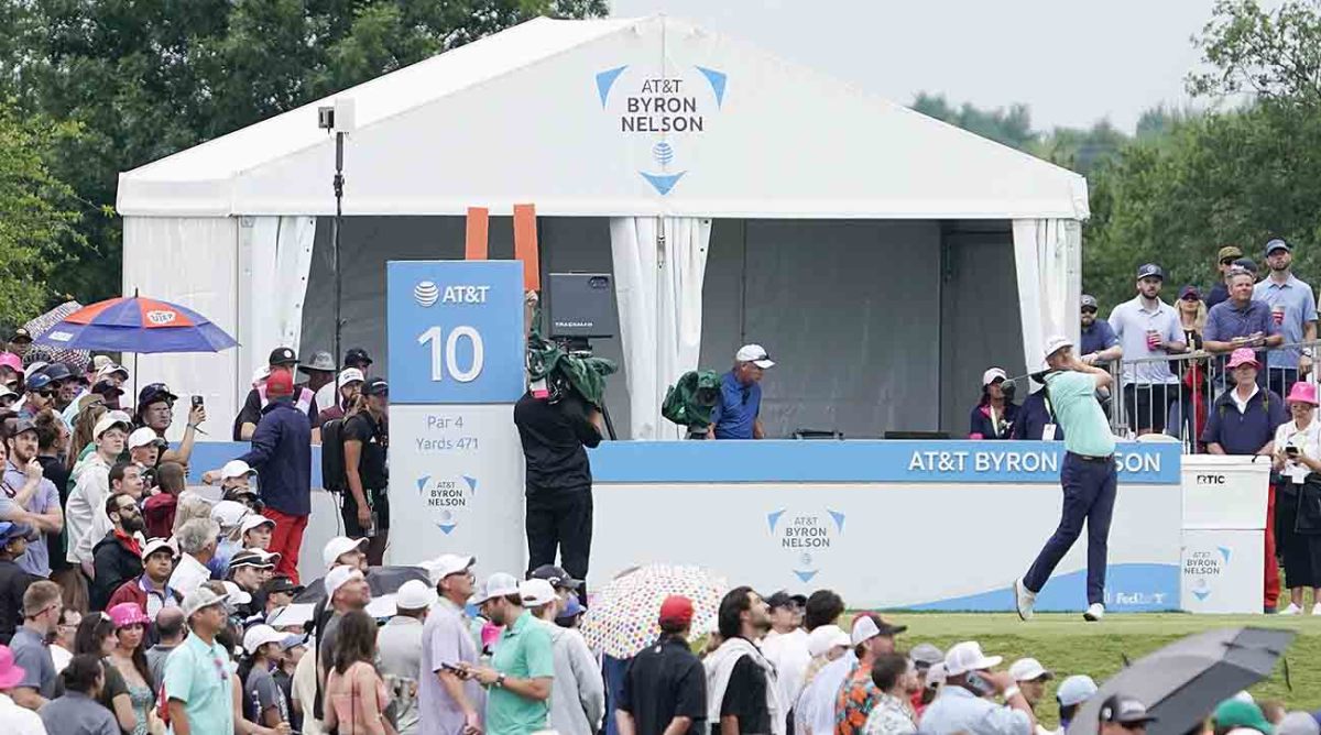 A general view of the tenth tee during the final round of the 2023 AT&T Byron Nelson golf tournament.